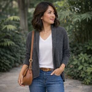 Eileen Fisher Wool Blend Gray Open Front Sweater in Size PP